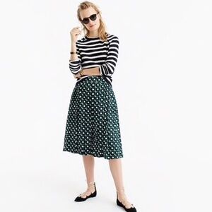 J. Crew Shadowbox Navy and Green Double Pleated Midi Skirt Size 10 Tall